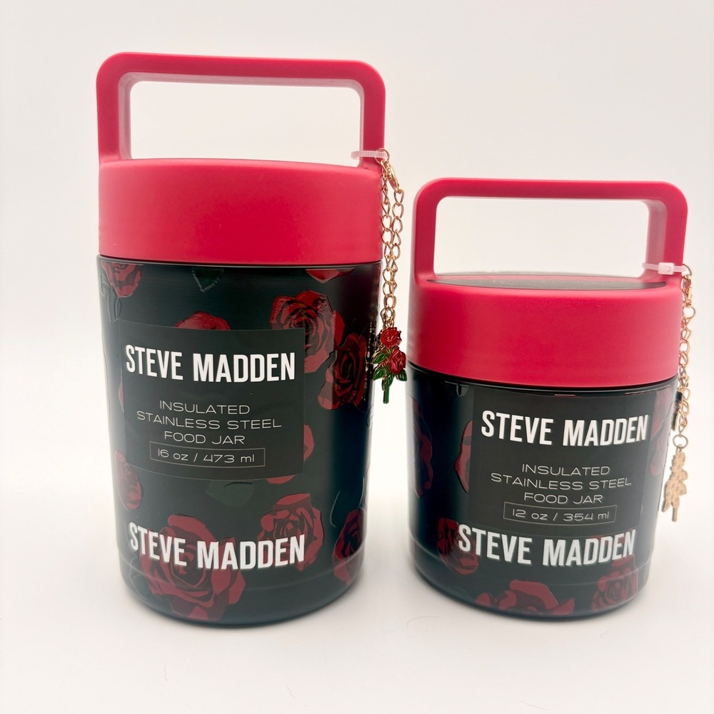 Steve Madden Insulated Stainless Steel Food Jar Set 16oz 12oz Rose Floral Black